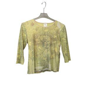 Autumn Glory Womens Large Fall 3/4 Sleeve Graphic Tee Green Soft Lightweight